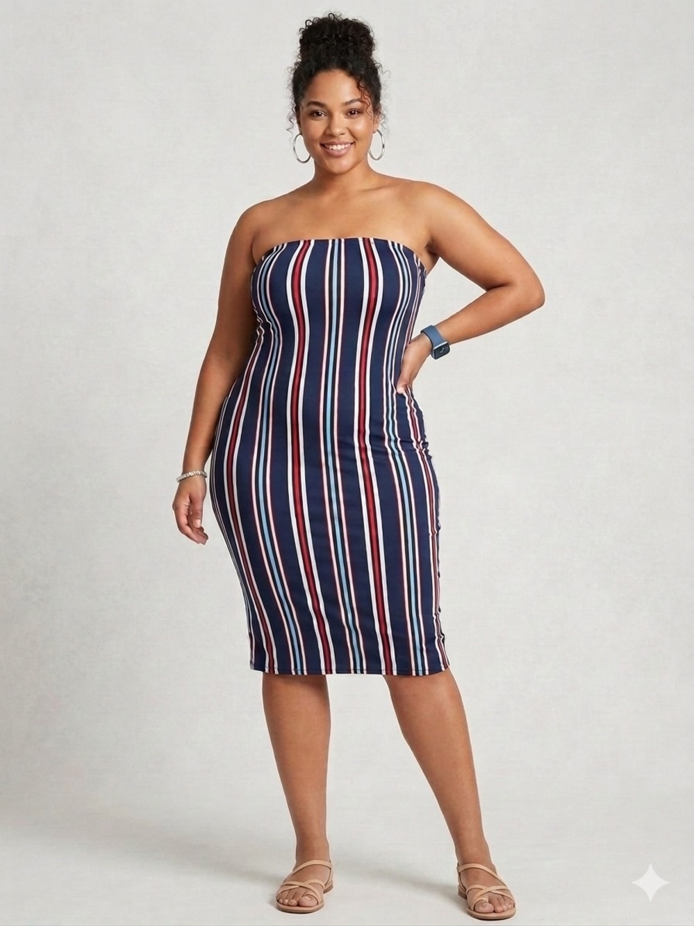 NWT Plus Size Strapless Navy Multistripe Bodycon Dress